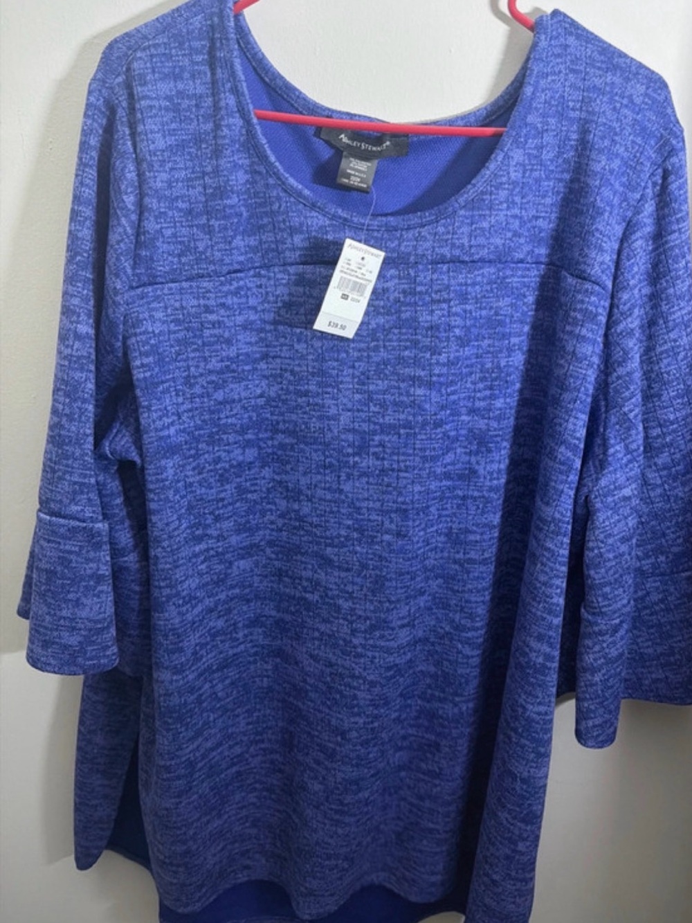 Ashley Stewart Blue Marled Long Sleeve Scoop Neck Top